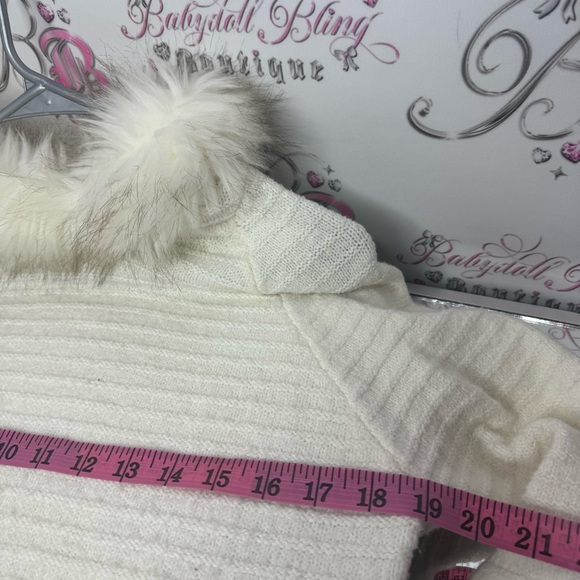 Cat & jack sweater pull over faux fur trim hood hoodie warm cozy knit crochet - Picture 7 of 11